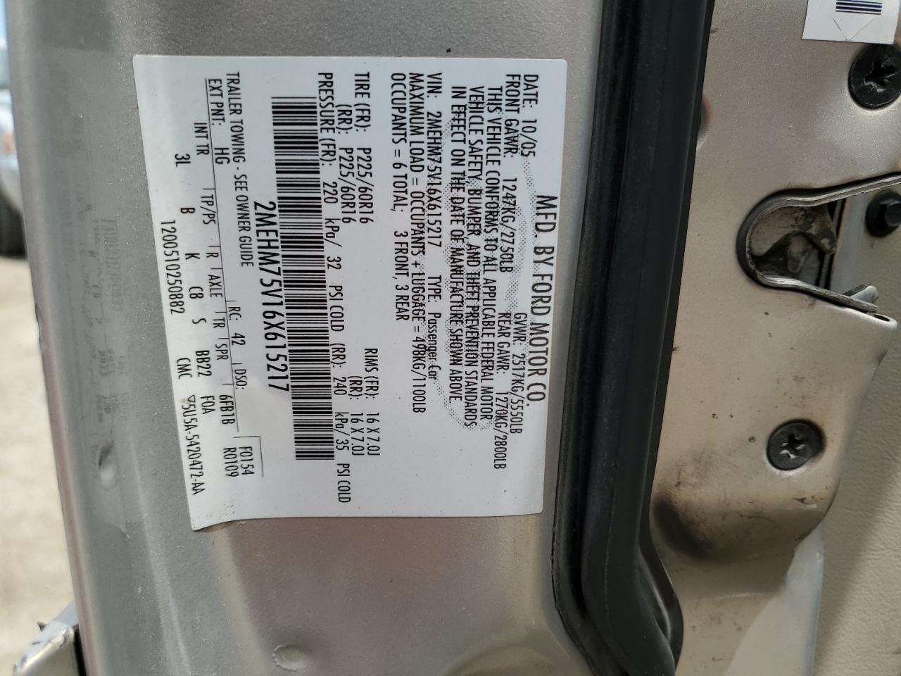 2006 Mercury Grand Marquis Ls VIN: 2MEHM75V16X615217 Lot: 64250485