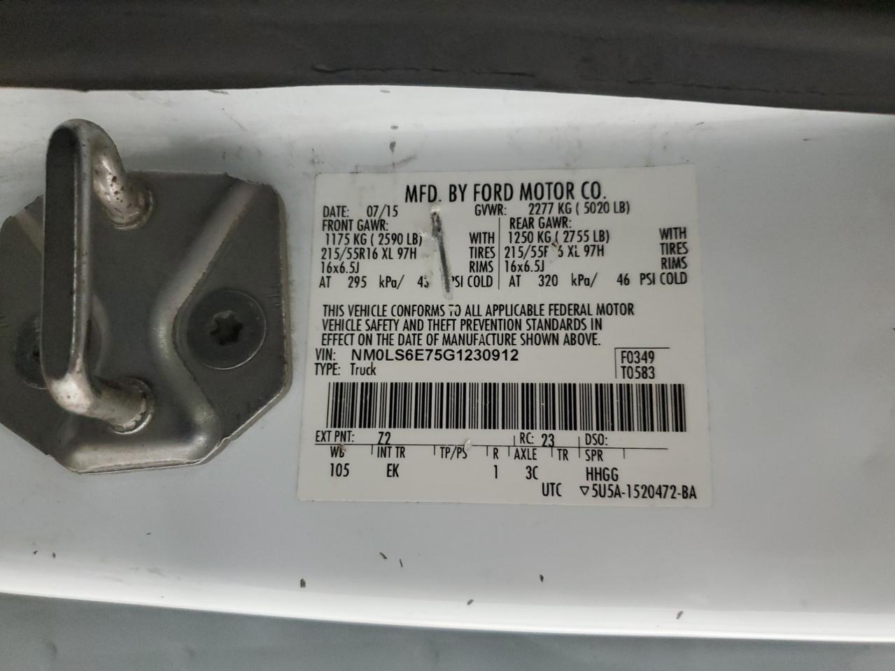 2016 Ford Transit Connect Xl VIN: NM0LS6E75G1230912 Lot: 63085105