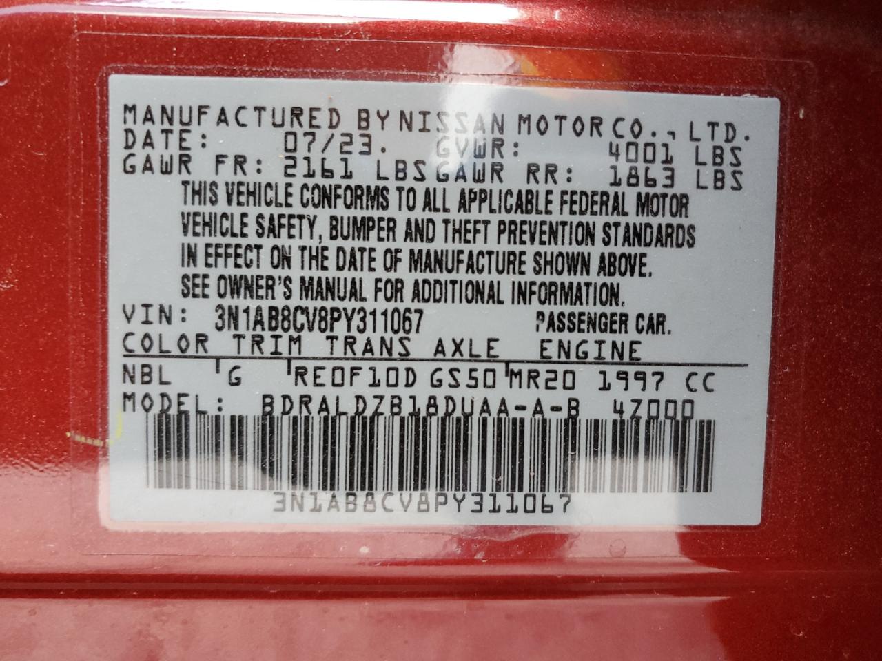 2023 Nissan Sentra Sv VIN: 3N1AB8CV8PY311067 Lot: 65220685