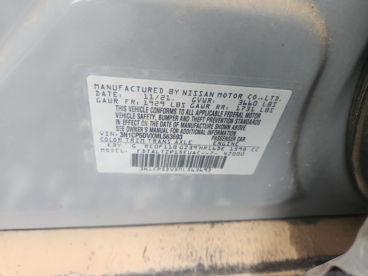 2021 Nissan Kicks Sr VIN: 3N1CP5DVXML563693 Lot: 65092285