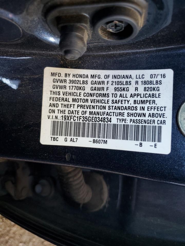 2016 Honda Civic Ex VIN: 19XFC1F35GE034834 Lot: 64417295