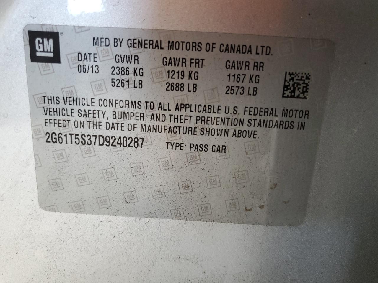 2013 Cadillac Xts Premium Collection VIN: 2G61T5S37D9240287 Lot: 65809405