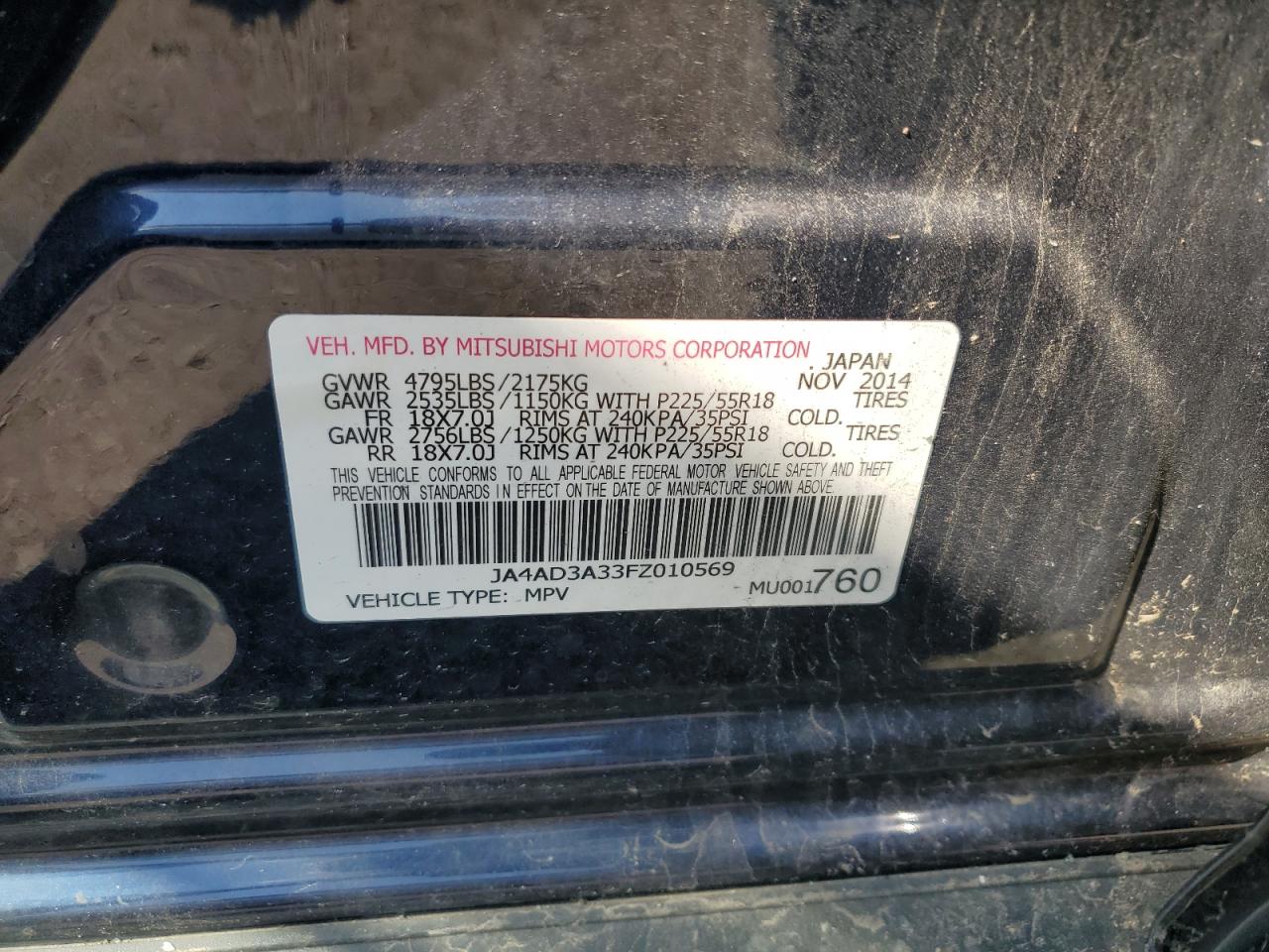 2015 Mitsubishi Outlander Se VIN: JA4AD3A33FZ010569 Lot: 64852055