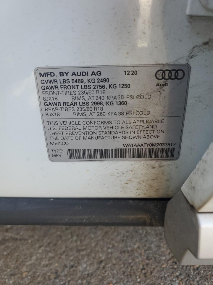 wa1aaafy0m203781 WA1AAAFY0M203781 2021 Audi Q5 Premium