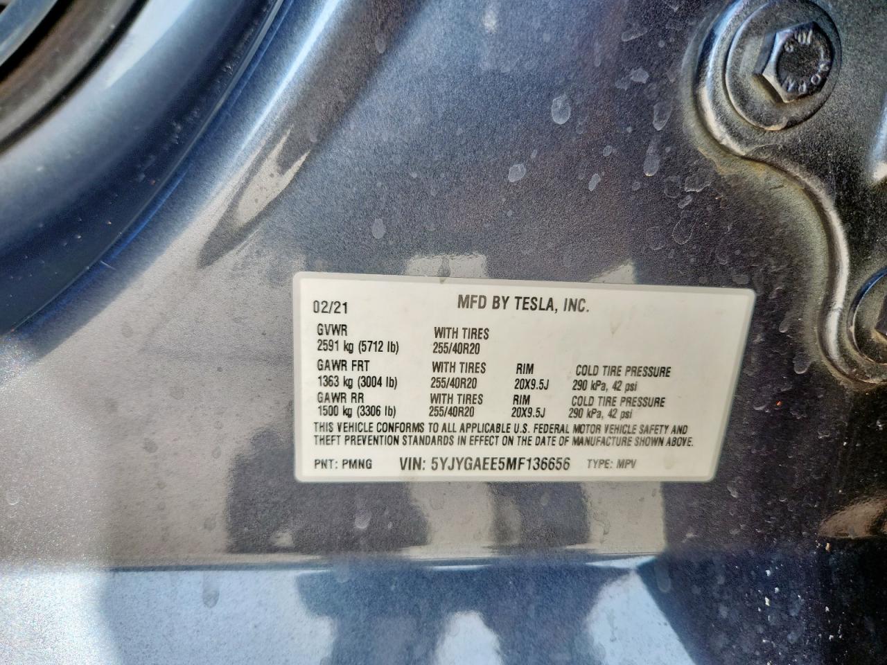 2021 Tesla Model Y VIN: 5YJYGAEE5MF136656 Lot: 64988625