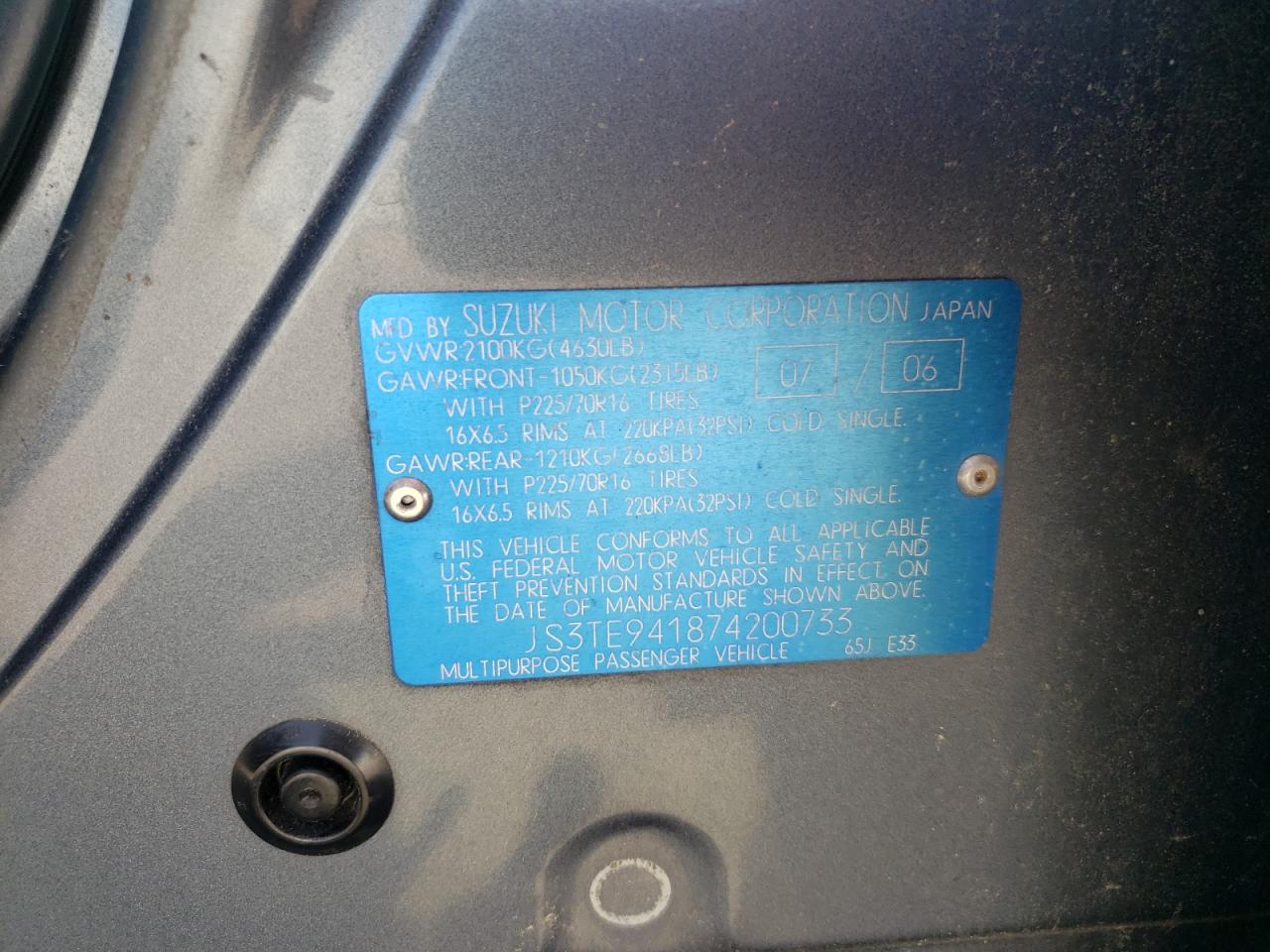 js3te941874200733 JS3TE941874200733 2007 Suzuki Grand Vitara