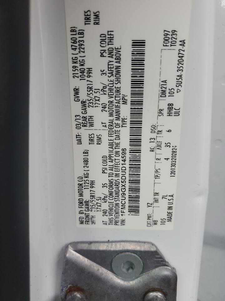 2013 Ford Escape Se VIN: 1FMCU9GX5DUD14598 Lot: 65622055