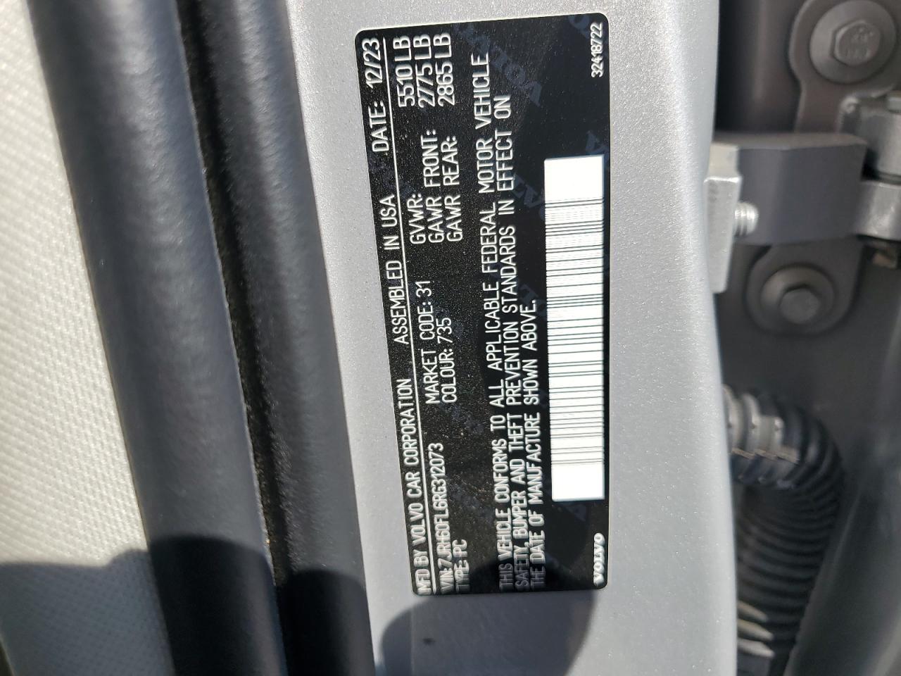 2024 Volvo S60 Plus VIN: 7JRH60FL6RG312073 Lot: 64775055