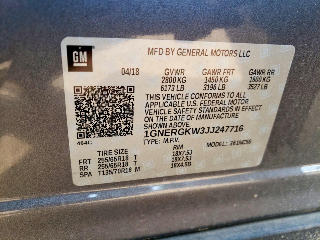 2018 Chevrolet Traverse Lt VIN: 1GNERGKW3JJ247716 Lot: 63163345