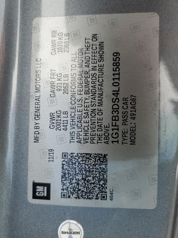 2020 Chevrolet Camaro Ls VIN: 1G1FB3DS4L0115859 Lot: 64332995
