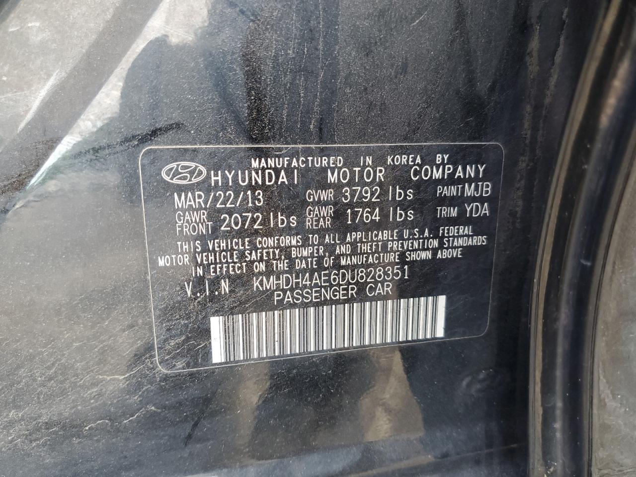 2013 Hyundai Elantra Gls VIN: KMHDH4AE6DU828351 Lot: 65355885