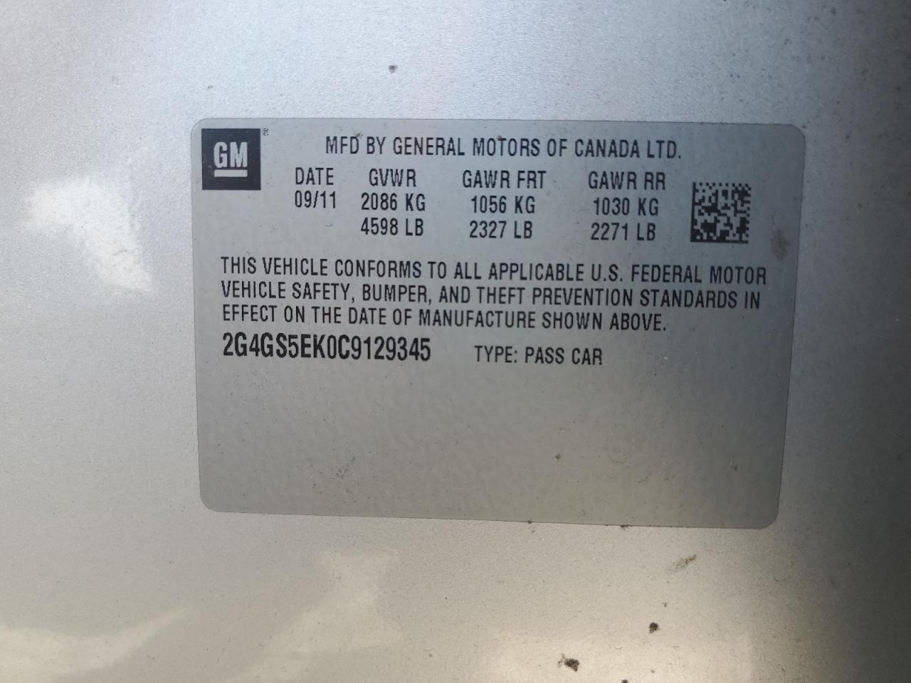 2012 Buick Regal Premium VIN: 2G4GS5EK0C9129345 Lot: 63379675