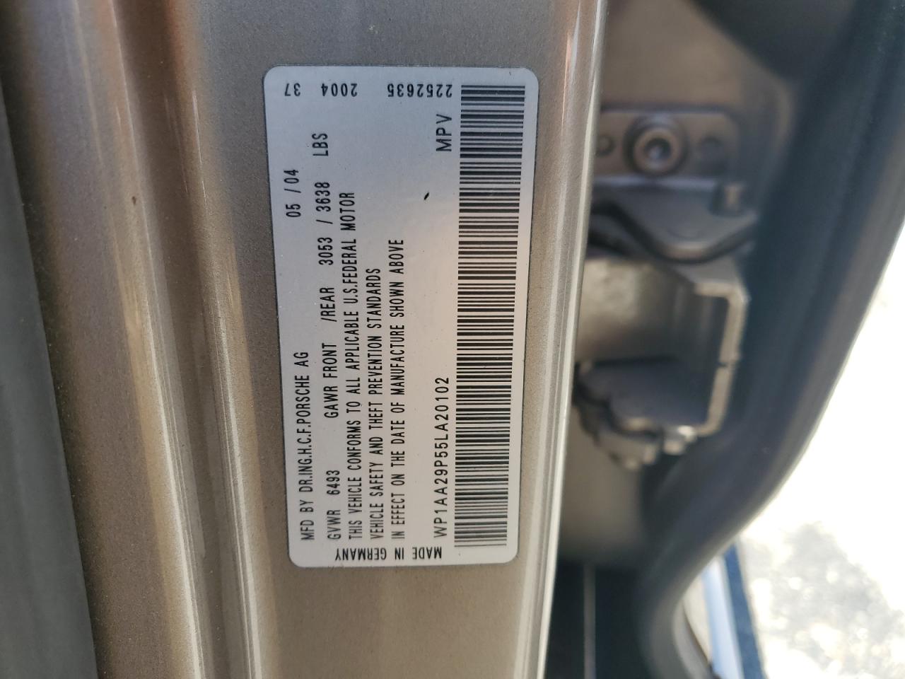 2005 Porsche Cayenne VIN: WP1AA29P55LA20102 Lot: 64122645