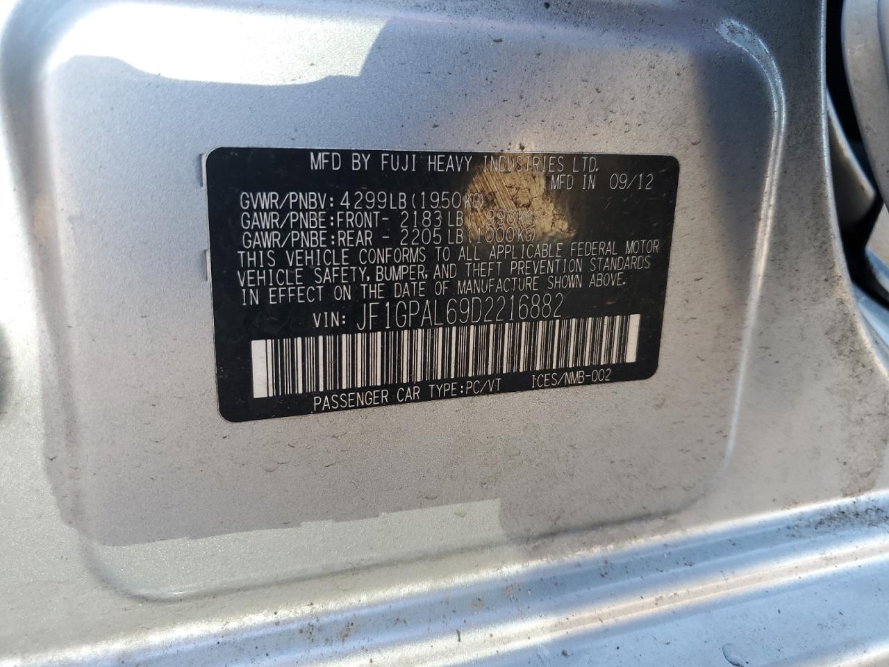 2013 Subaru Impreza Sport Premium VIN: JF1GPAL69D2216882 Lot: 63688695