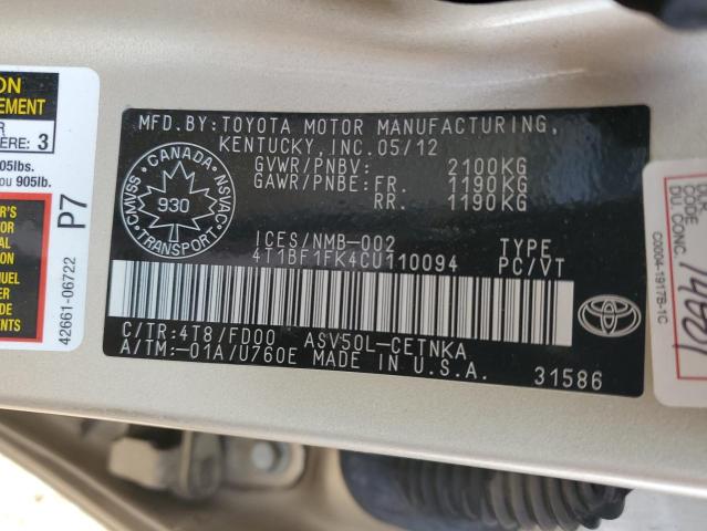 2012 TOYOTA CAMRY BASE  
