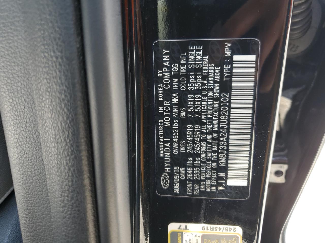 2018 Hyundai Tucson Value VIN: KM8J33A24JU820102 Lot: 63850225