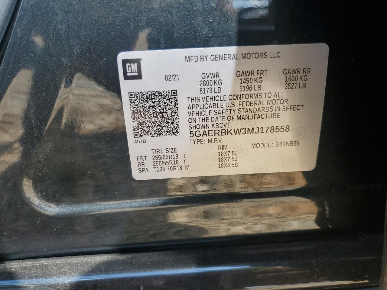 2021 Buick Enclave Essence VIN: 5GAERBKW3MJ178558 Lot: 64558685