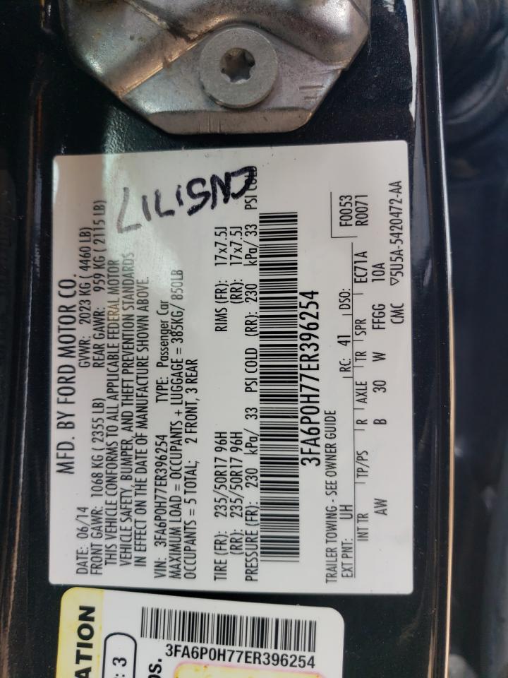 2014 Ford Fusion Se VIN: 3FA6P0H77ER396254 Lot: 66905615