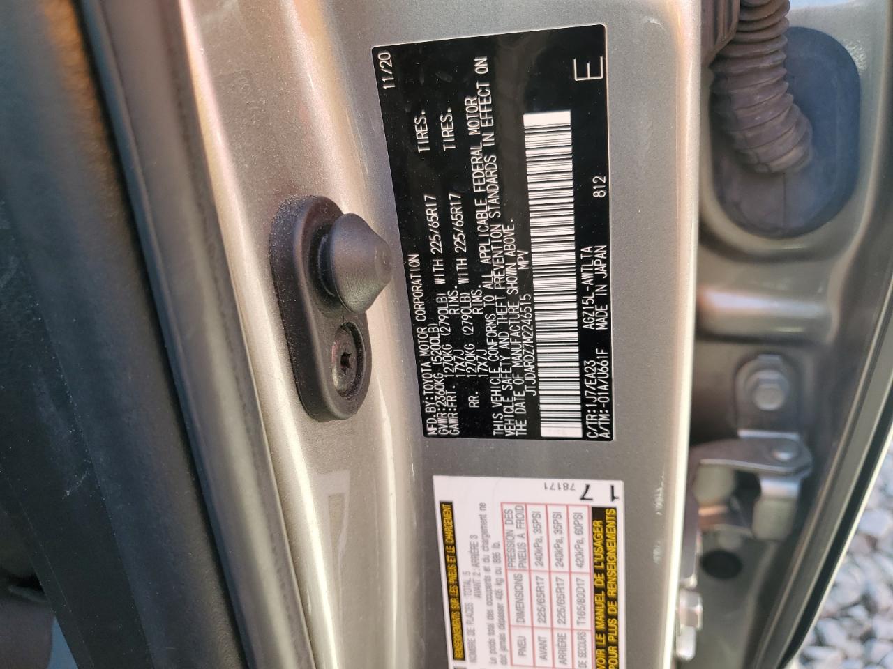 2021 Lexus Nx 300 Base VIN: JTJDARDZ7M2246515 Lot: 62888825
