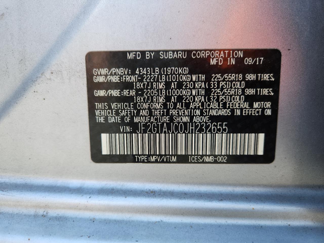 2018 Subaru Crosstrek Limited VIN: JF2GTAJC0JH232655 Lot: 65121345