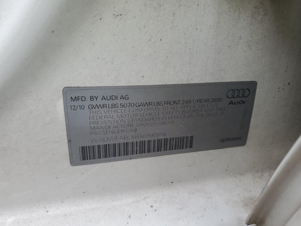 2011 Audi A4 Premium Plus VIN: WAUWFAFLXBA088968 Lot: 64263785