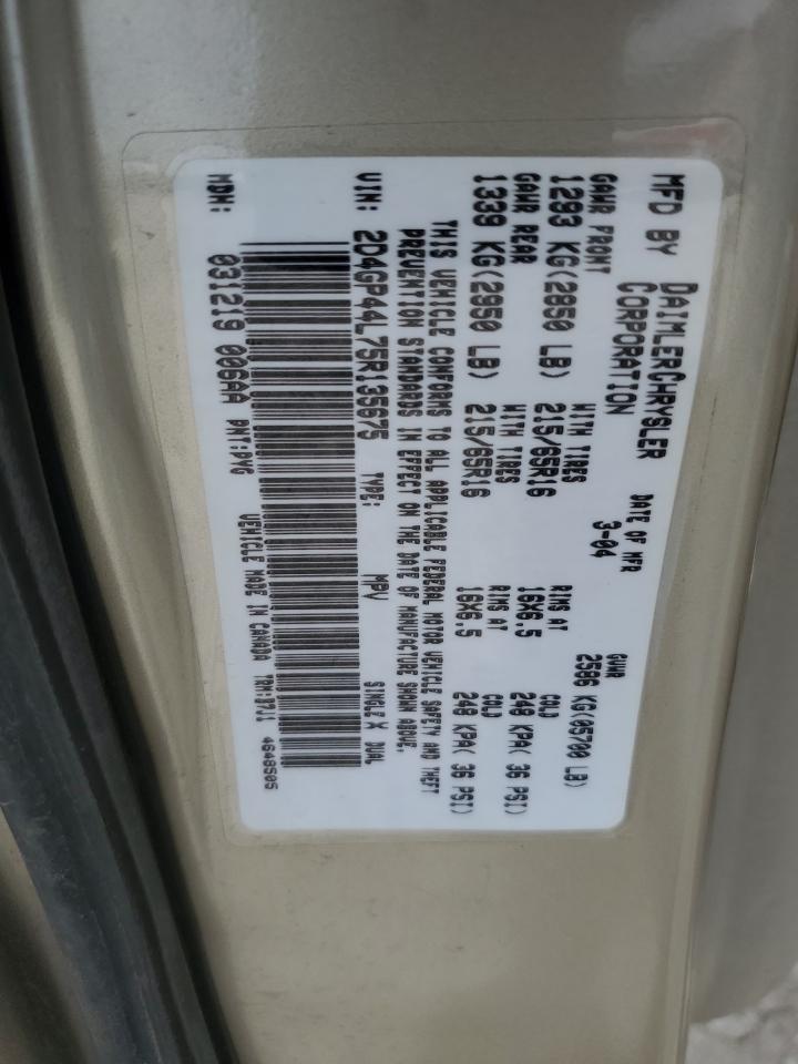 2005 Dodge Grand Caravan Sxt VIN: 2D4GP44L75R135675 Lot: 62874665