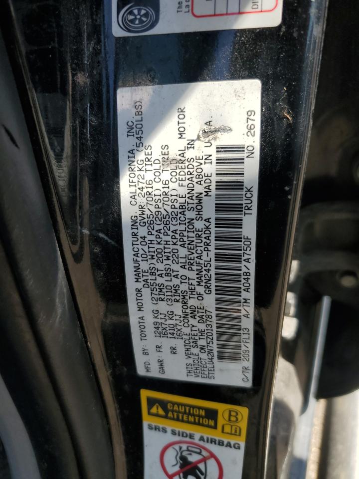 2005 Toyota Tacoma Double Cab VIN: 5TELU42N75Z013787 Lot: 63678625