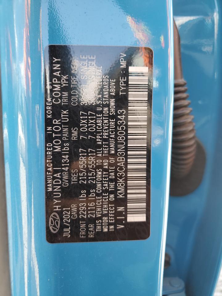 km8k3cab3nu805343 KM8K3CAB3NU805343 2022 Hyundai Kona Sel