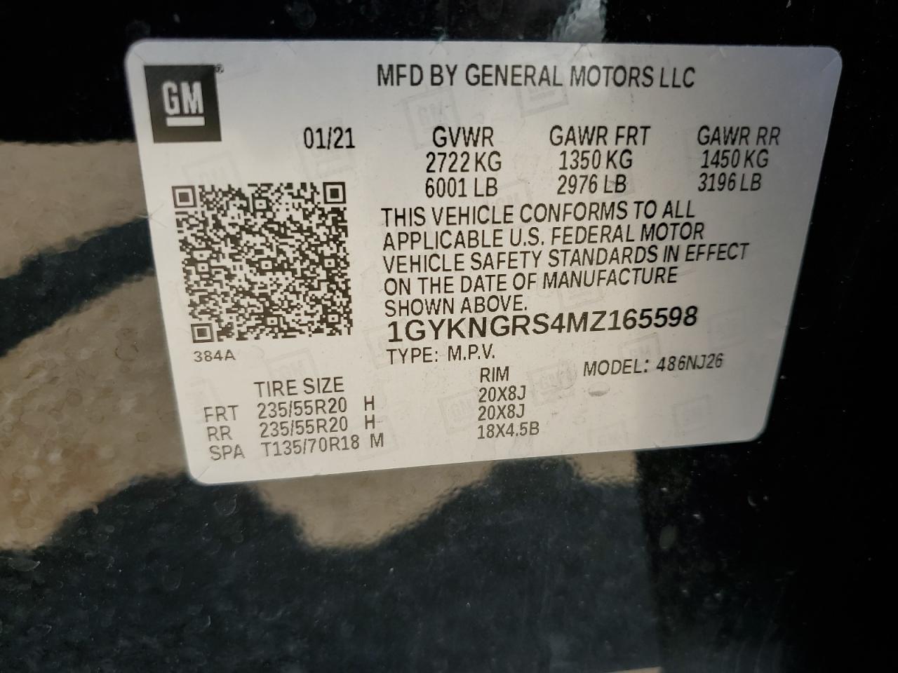 1gykngrs4mz165598 1GYKNGRS4MZ165598 2021 Cadillac Xt5 Sport