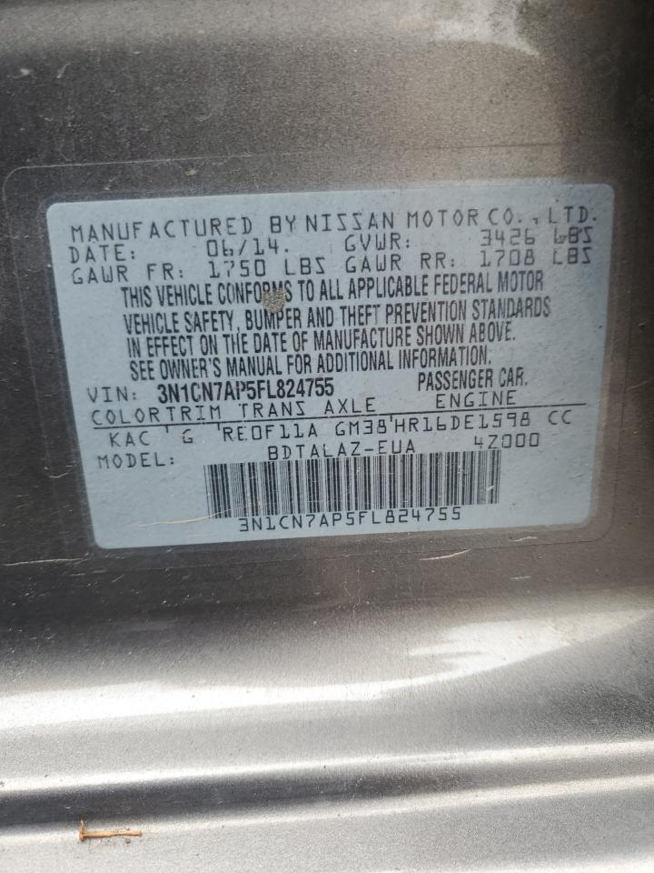 2015 Nissan Versa S VIN: 3N1CN7AP5FL824755 Lot: 66802045