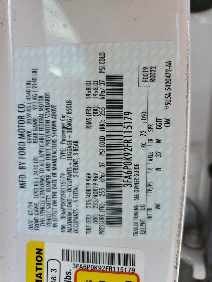 2015 Ford Fusion Titanium VIN: 3FA6P0K92FR115179 Lot: 66559885