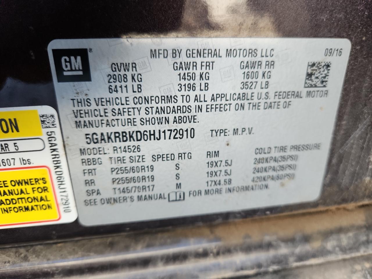 2017 Buick Enclave VIN: 5GAKRBKD6HJ172910 Lot: 65938505