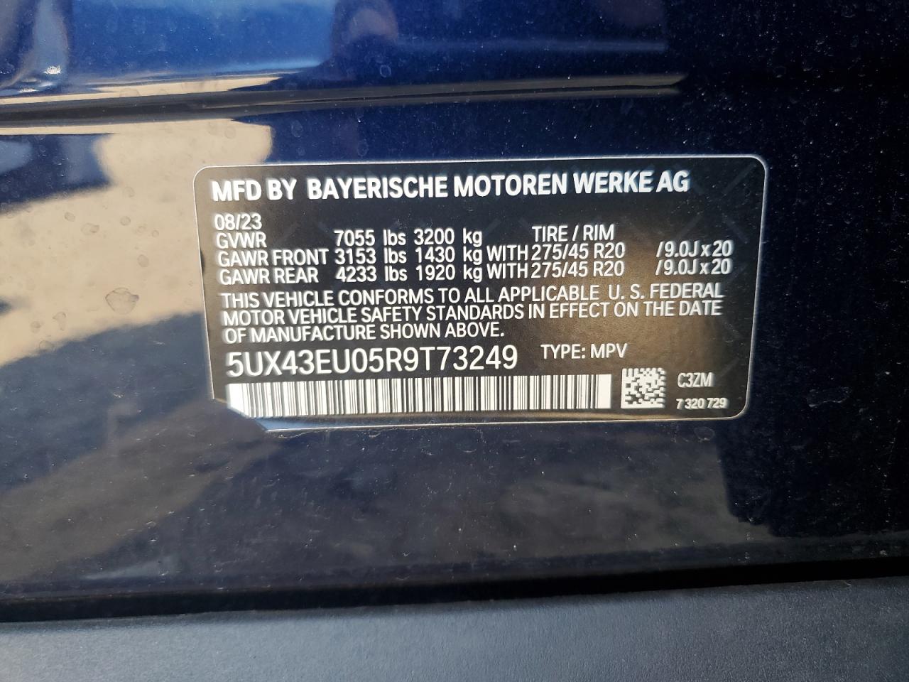 2024 BMW X5 xDrive50E VIN: 5UX43EU05R9T73249 Lot: 66346255