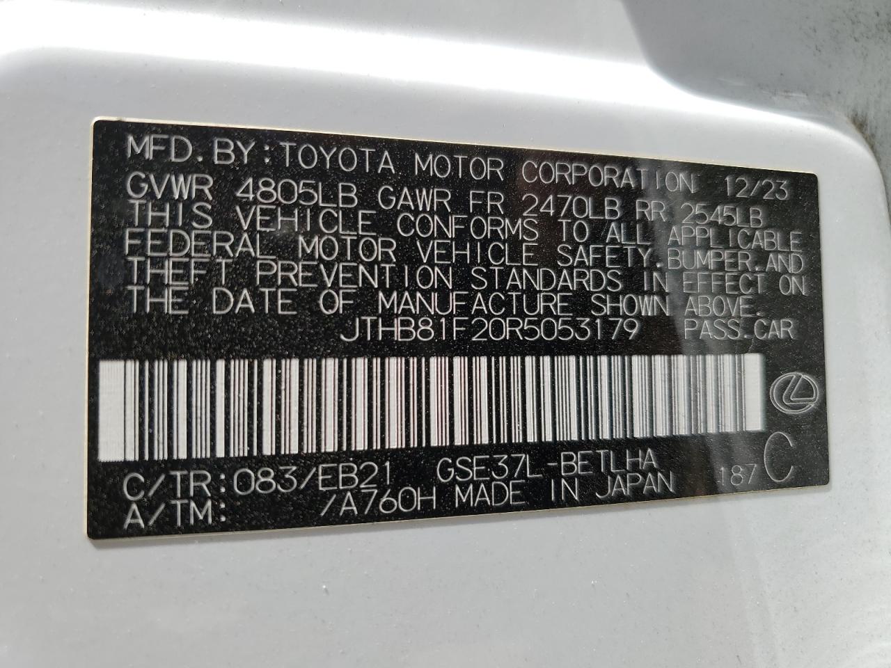 2024 Lexus Is 300 VIN: JTHB81F20R5053179 Lot: 64521495