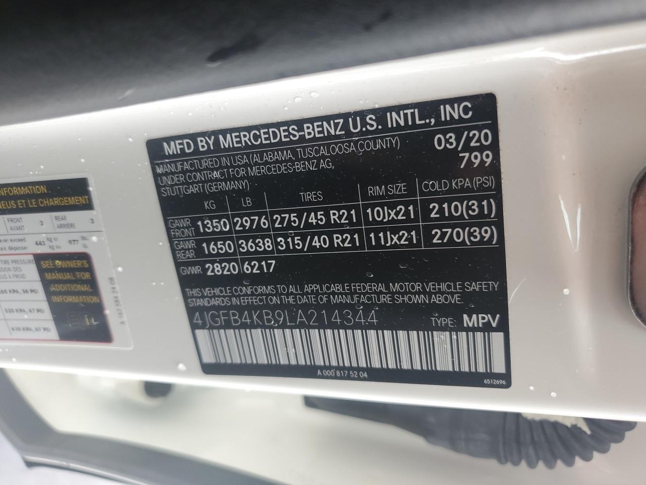 4jgfb4kb9la214344 4JGFB4KB9LA214344 2020 Mercedes-Benz Gle 350 4Matic