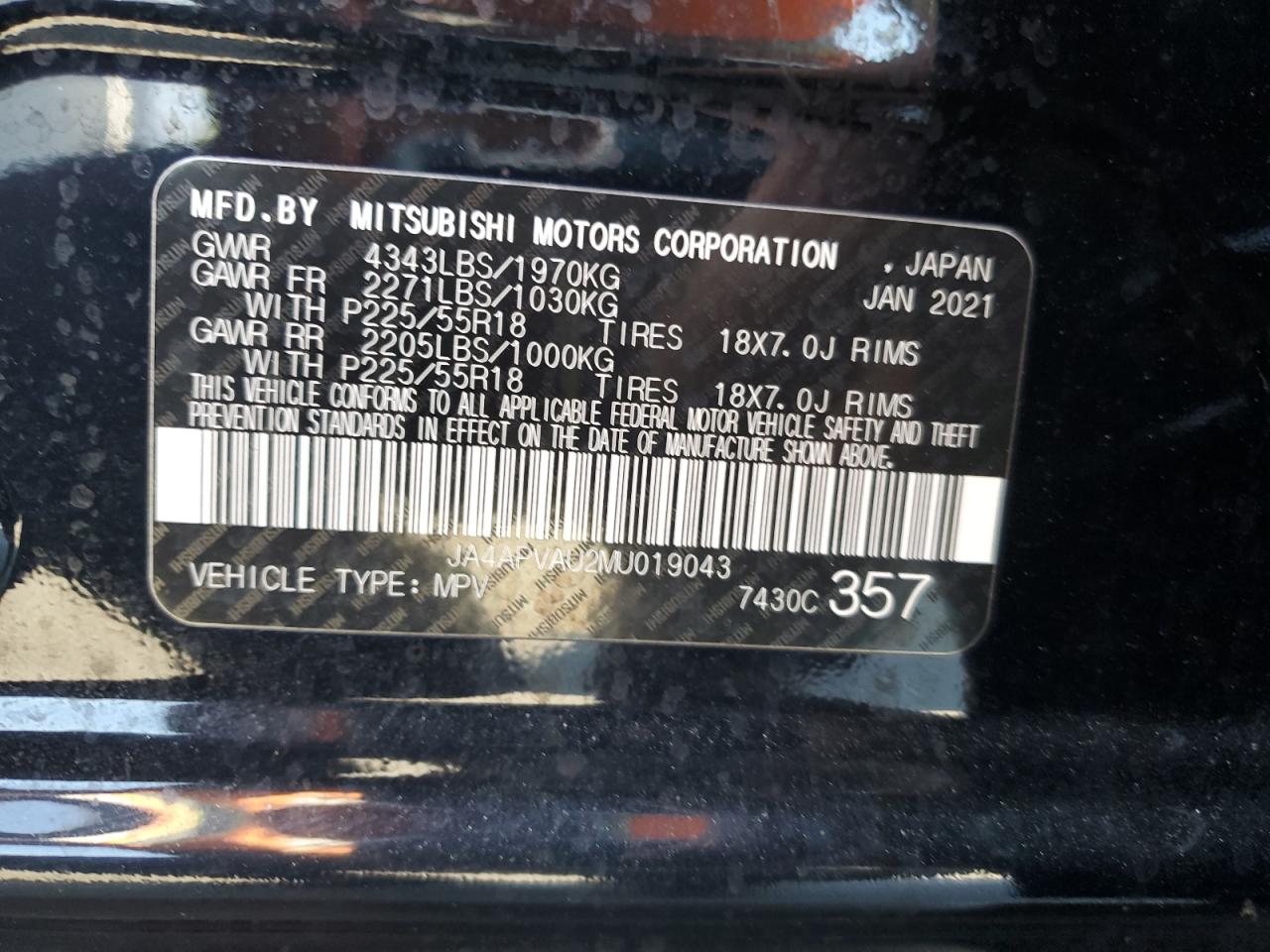 2021 Mitsubishi Outlander Sport Se VIN: JA4APVAU2MU019043 Lot: 64374595