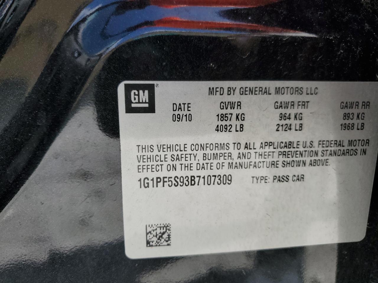 2011 Chevrolet Cruze Lt VIN: 1G1PF5S93B7107309 Lot: 65549565