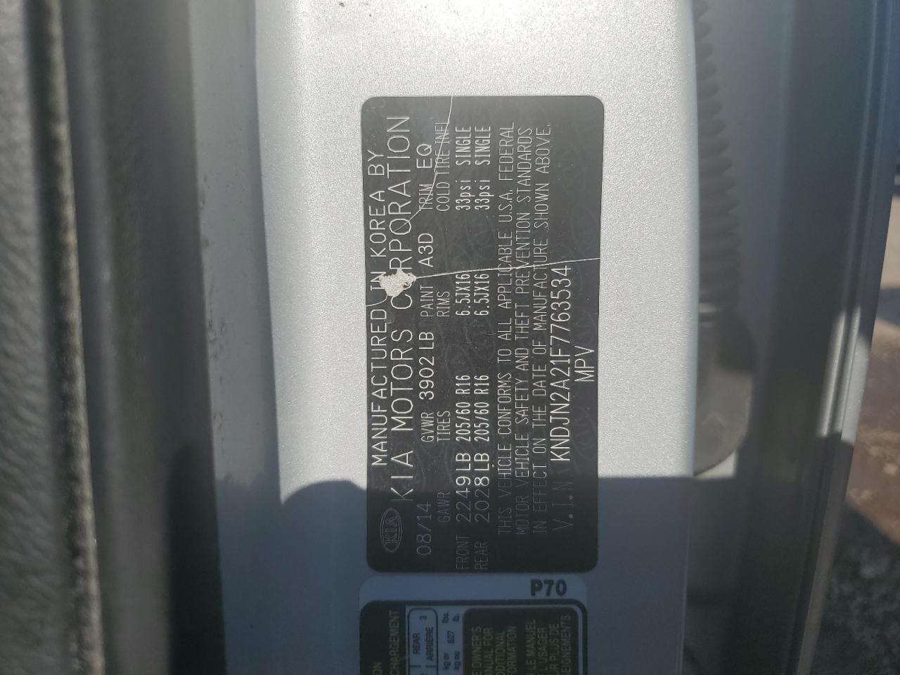 2015 Kia Soul VIN: KNDJN2A21F7763534 Lot: 64141895