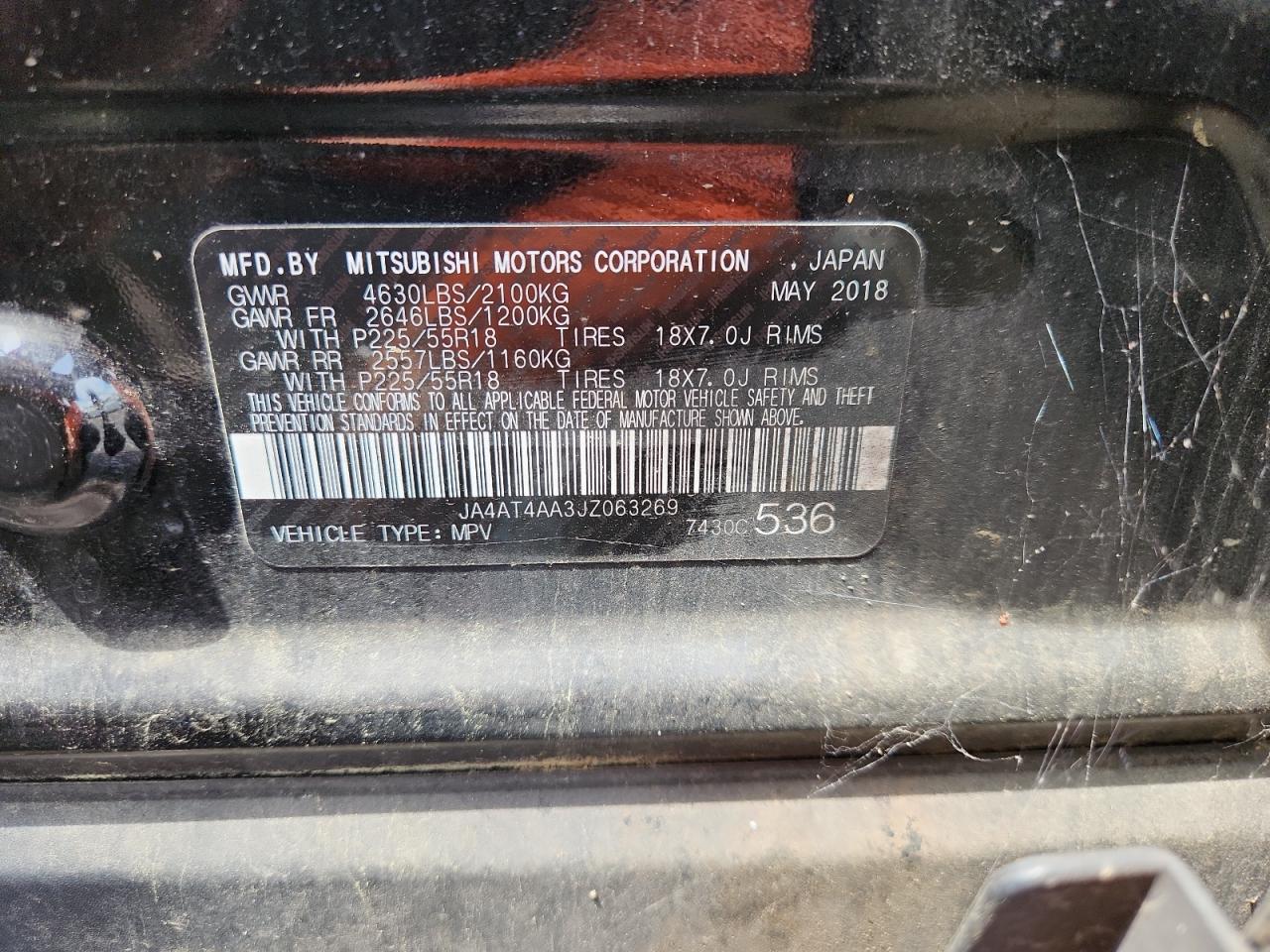 2018 Mitsubishi Eclipse Cross Le VIN: JA4AT4AA3JZ063269 Lot: 63463695