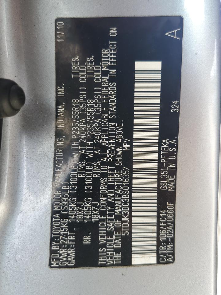 2011 Toyota Sienna Le VIN: 5TDJK3DC3BS016357 Lot: 65518425