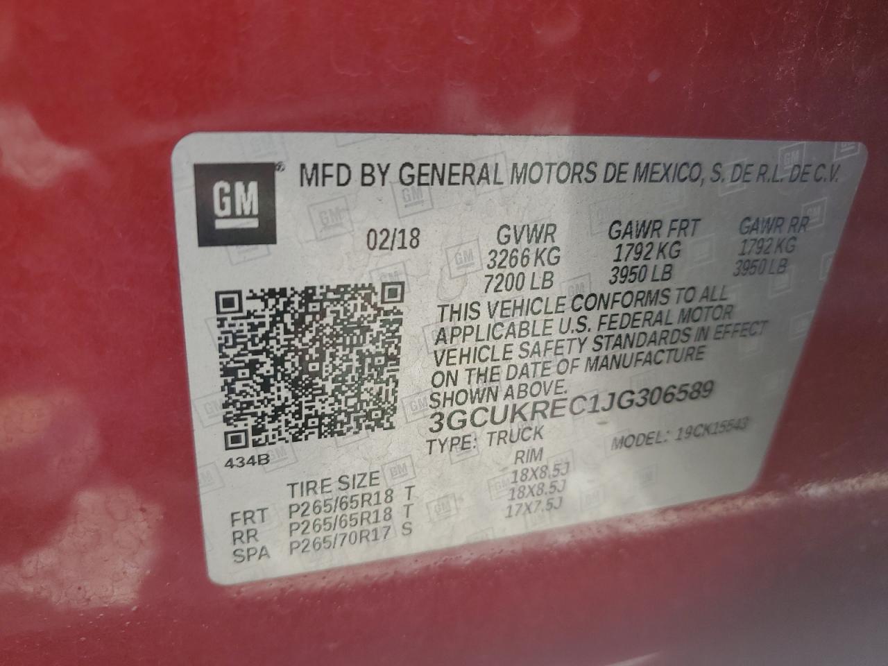 2018 Chevrolet Silverado K1500 Lt VIN: 3GCUKREC1JG306589 Lot: 64208855