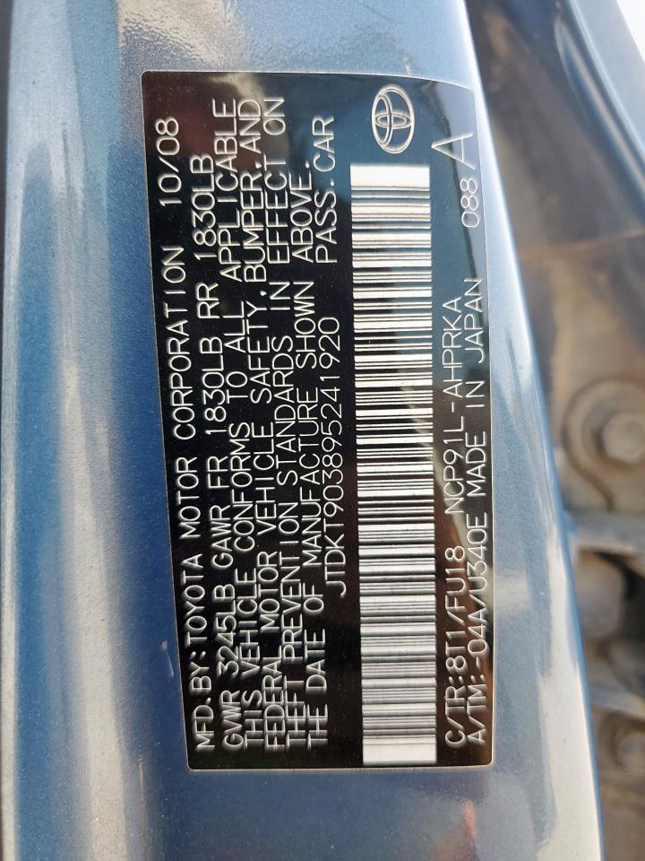 2009 Toyota Yaris VIN: JTDKT903895241920 Lot: 65417805