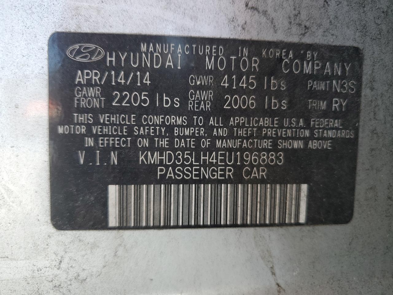 2014 Hyundai Elantra Gt VIN: KMHD35LH4EU196883 Lot: 63998545