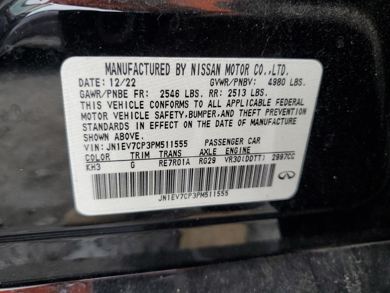 2023 Infiniti Q50 Sensory VIN: JN1EV7CP3PM511555 Lot: 65143765