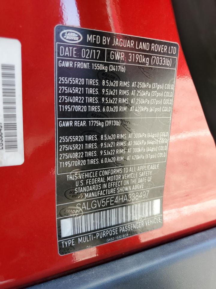 2017 Land Rover Range Rover Autobiography VIN: SALGV5FE4HA338497 Lot: 61456025