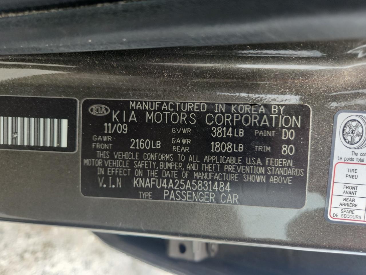 2010 Kia Forte Ex VIN: KNAFU4A25A5831484 Lot: 62952685