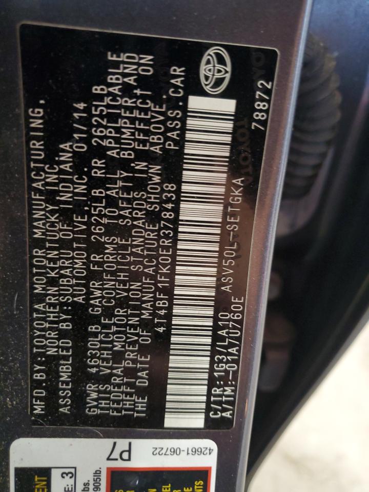 2014 Toyota Camry L VIN: 4T4BF1FK0ER378438 Lot: 65434055