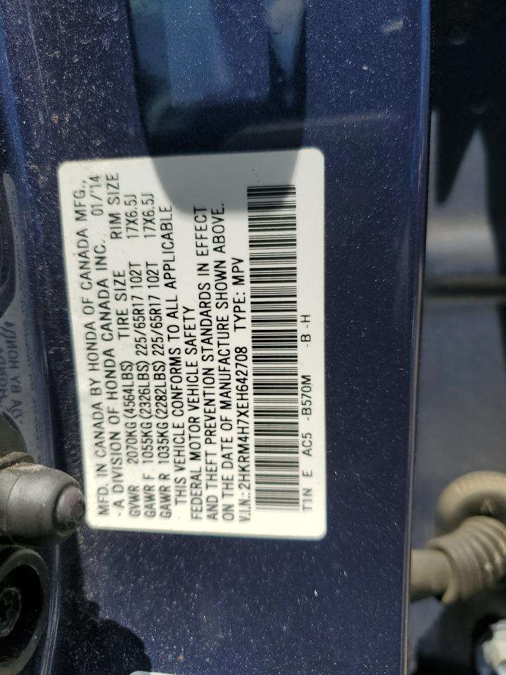 2014 Honda Cr-V Exl VIN: 2HKRM4H7XEH642708 Lot: 62923125