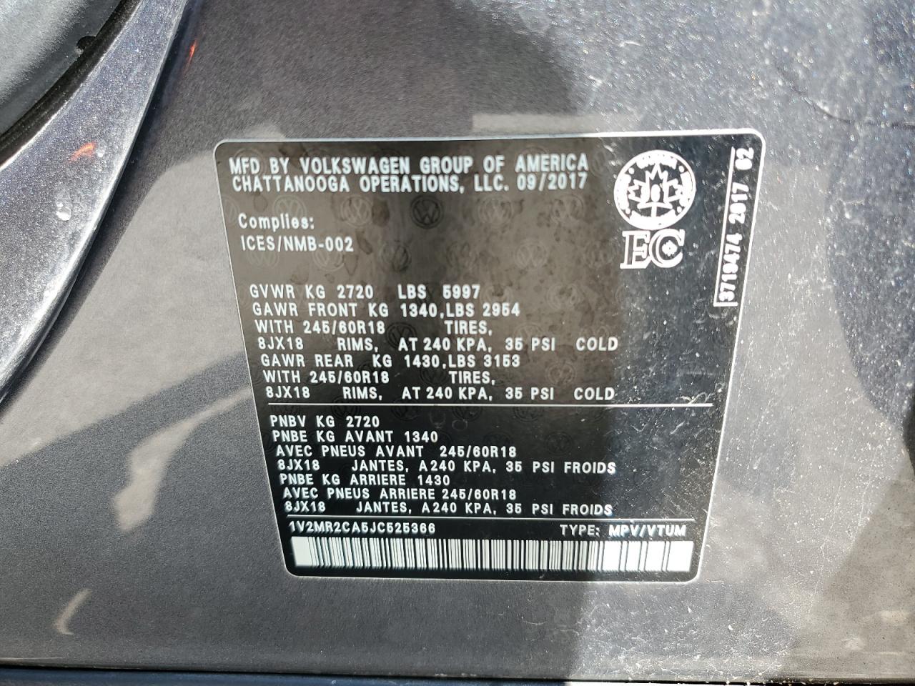 2018 Volkswagen Atlas Sel VIN: 1V2MR2CA5JC525366 Lot: 64735305