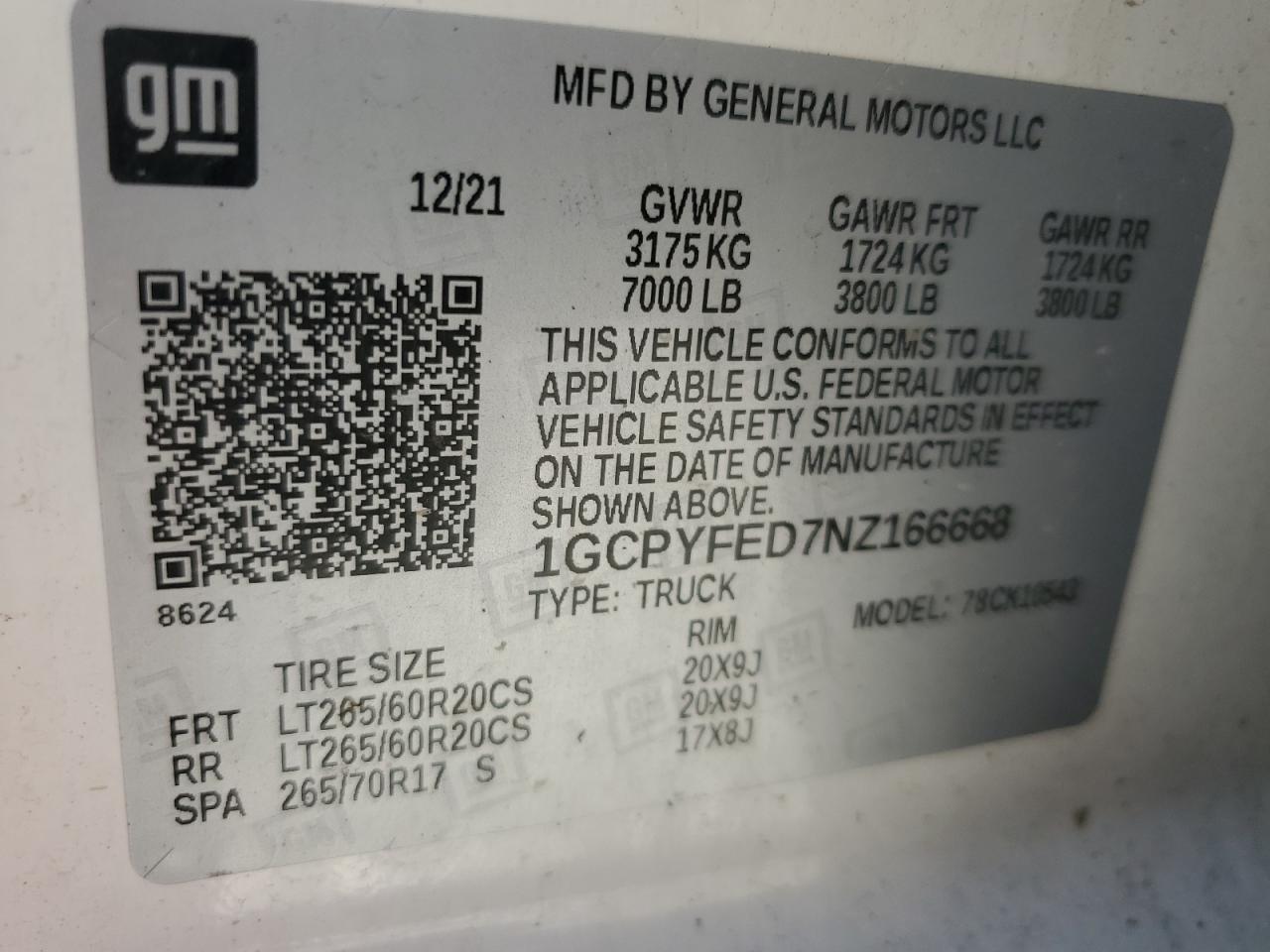 2022 Chevrolet Silverado Ltd K1500 Lt Trail Boss VIN: 1GCPYFED7NZ166668 Lot: 62997655